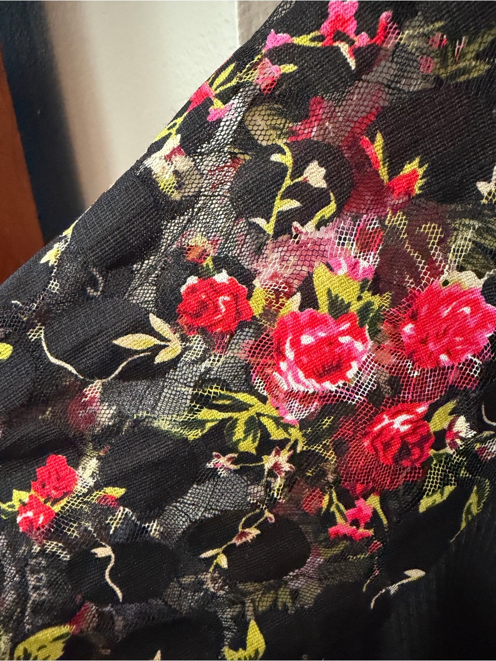 NWT Black Long-Sleeve Top with Sheer Floral Print Sleeves. Medium - Picture 3 of 7